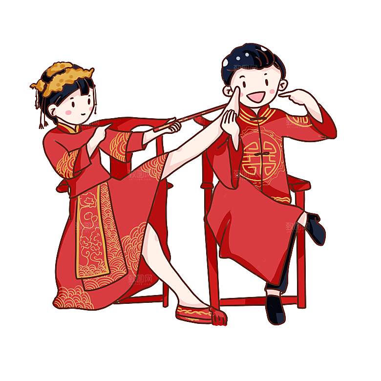 卡通中式婚礼新人中式古典中国风人物婚庆