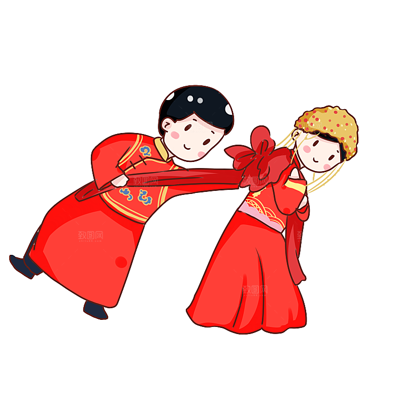 卡通中式婚礼新人中式古典中国风人物婚庆