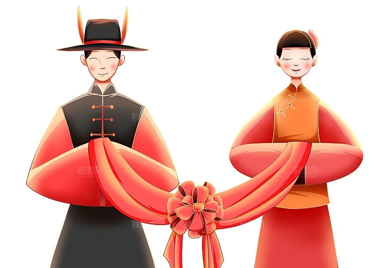卡通中式婚礼新人中式古典中国风人物婚庆