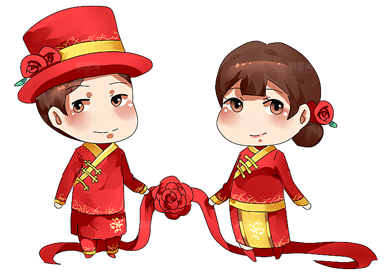 卡通中式婚礼新人中式古典中国风人物婚庆