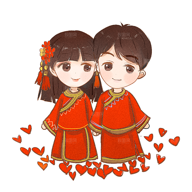卡通中式婚礼新人中式古典中国风人物婚庆