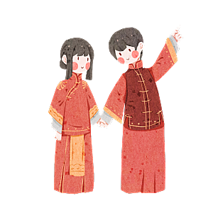 卡通中式婚礼新人中式古典中国风人物婚庆