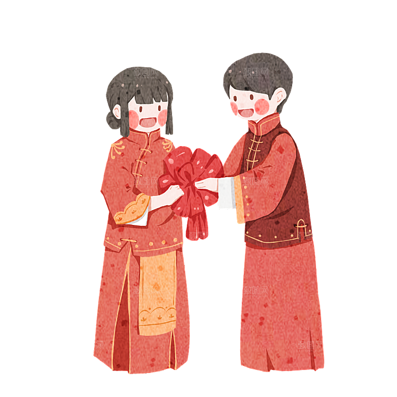 卡通中式婚礼新人中式古典中国风人物婚庆