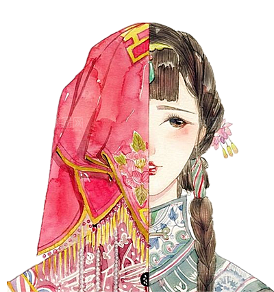 卡通中式婚礼新人中式古典中国风人物婚庆