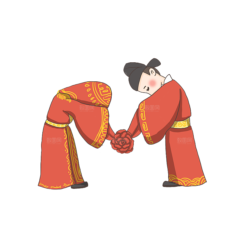 卡通中式婚礼新人中式古典中国风人物婚庆