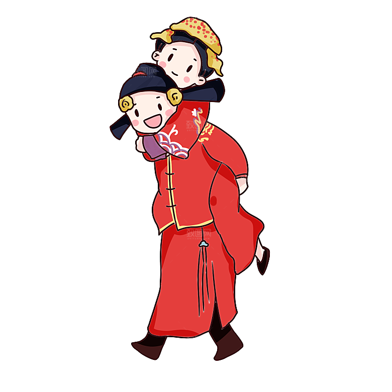 卡通中式婚礼新人中式古典中国风人物婚庆