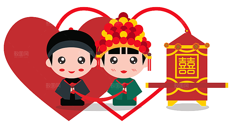 卡通中式婚礼新人中式古典中国风人物婚庆
