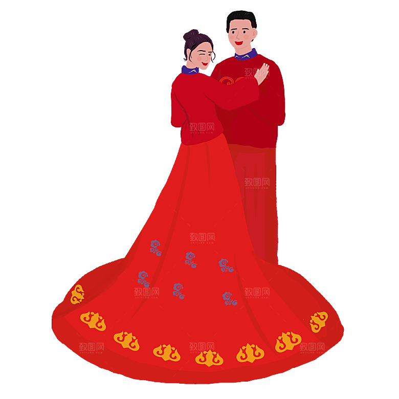 卡通中式婚礼新人中式古典中国风人物婚庆