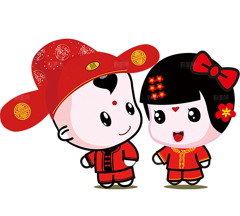卡通中式婚礼新人中式古典中国风人物婚庆
