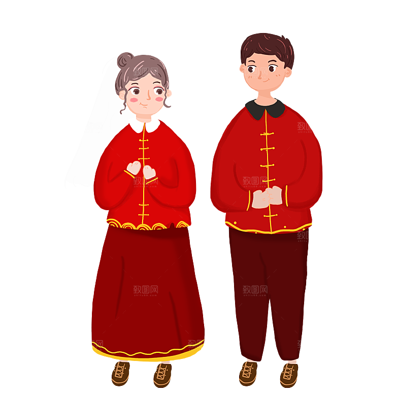 卡通中式婚礼新人中式古典中国风人物婚庆