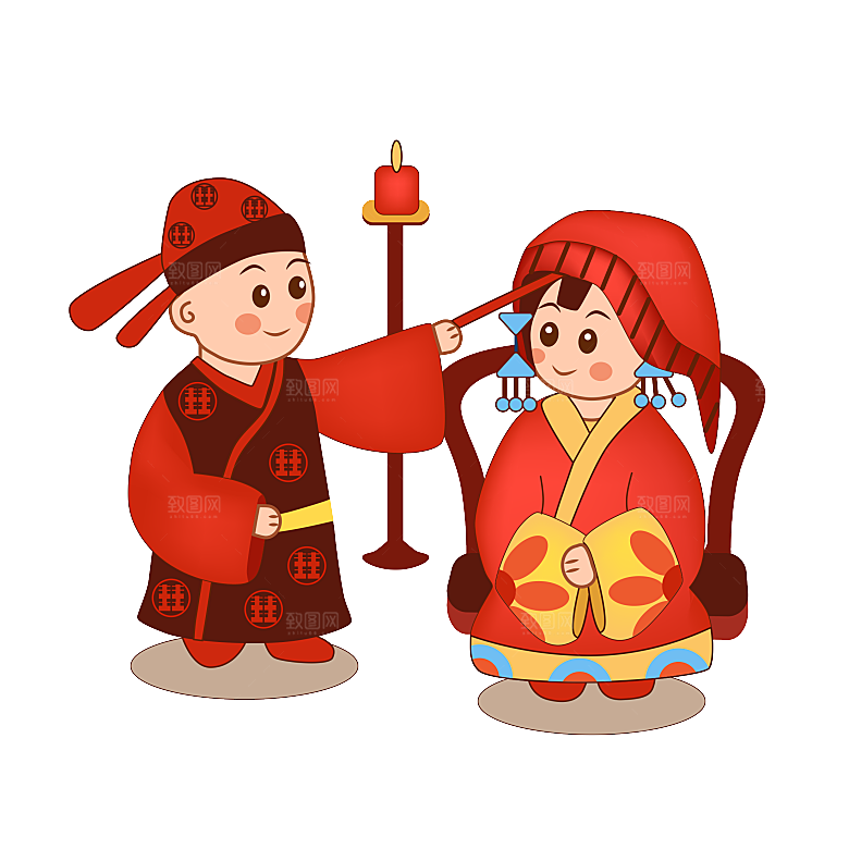 卡通中式婚礼新人中式古典中国风人物婚庆