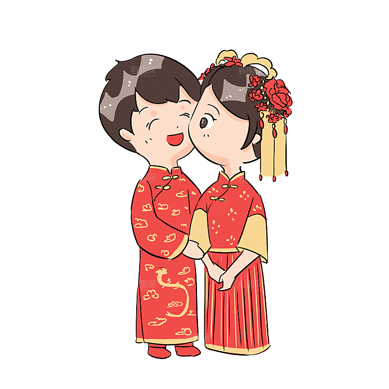 卡通中式婚礼新人中式古典中国风人物婚庆