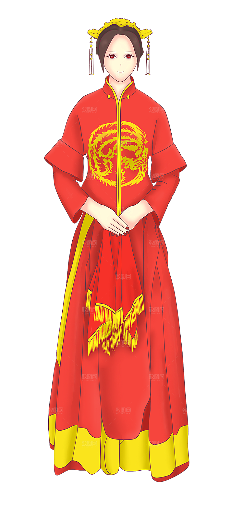 卡通中式婚礼新人中式古典中国风人物婚庆