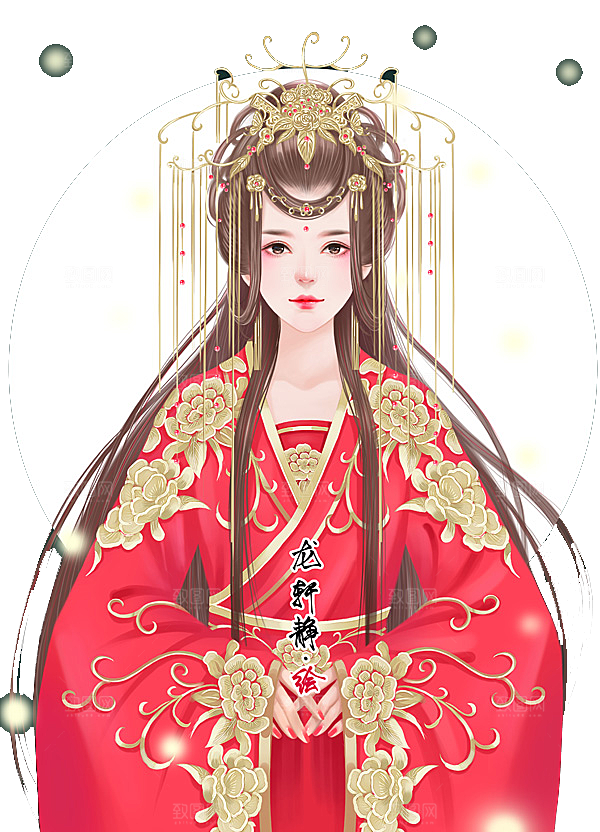 卡通中式婚礼新人中式古典中国风人物婚庆