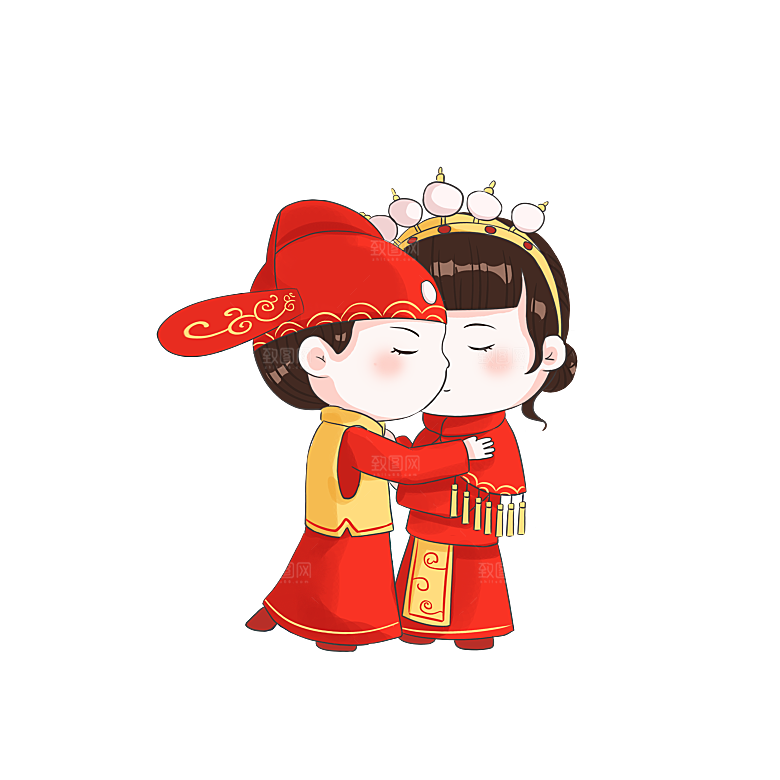 卡通中式婚礼新人中式古典中国风人物婚庆