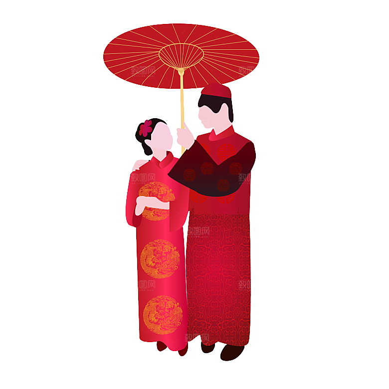 卡通中式婚礼新人中式古典中国风人物婚庆
