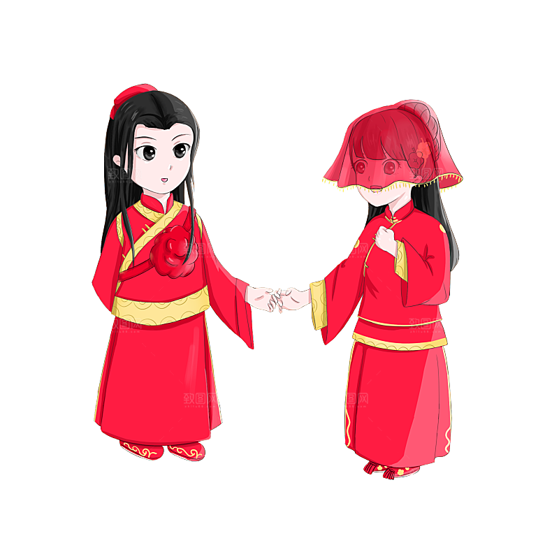 卡通中式婚礼新人中式古典中国风人物婚庆