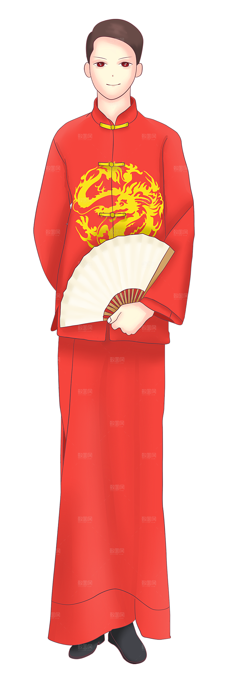卡通中式婚礼新人中式古典中国风人物婚庆