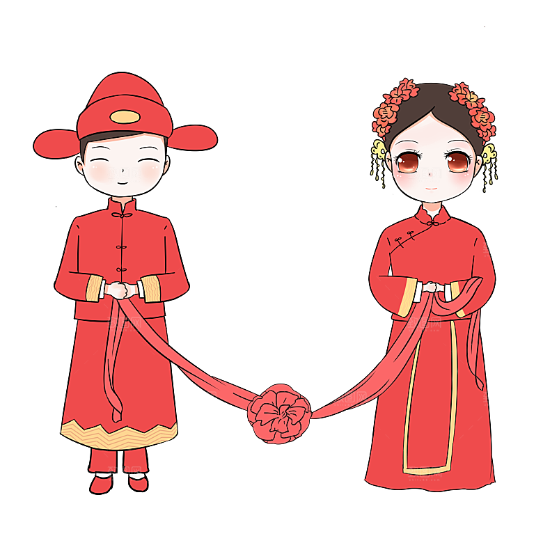 卡通中式婚礼新人中式古典中国风人物婚庆