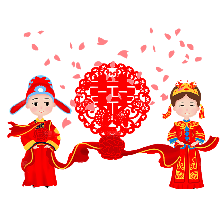 卡通中式婚礼新人中式古典中国风人物婚庆