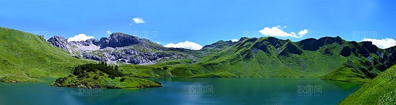 高山登山雪山河流白云蓝天自然