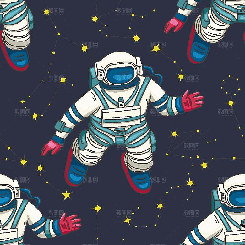 手绘卡通宇航员太空宇宙元素