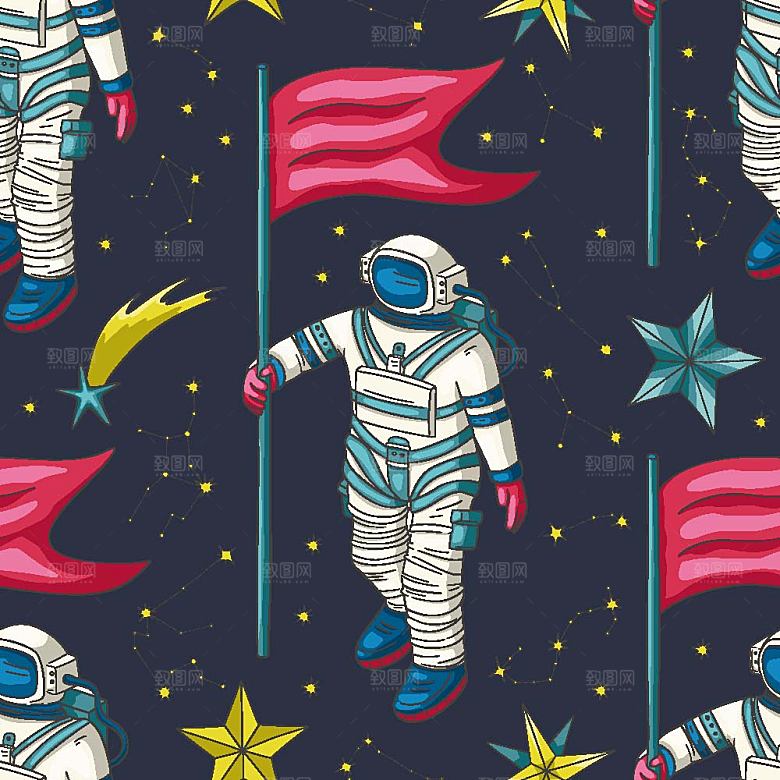 手绘卡通宇航员太空宇宙元素