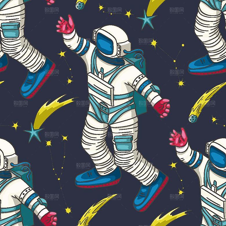 手绘卡通宇航员太空宇宙元素