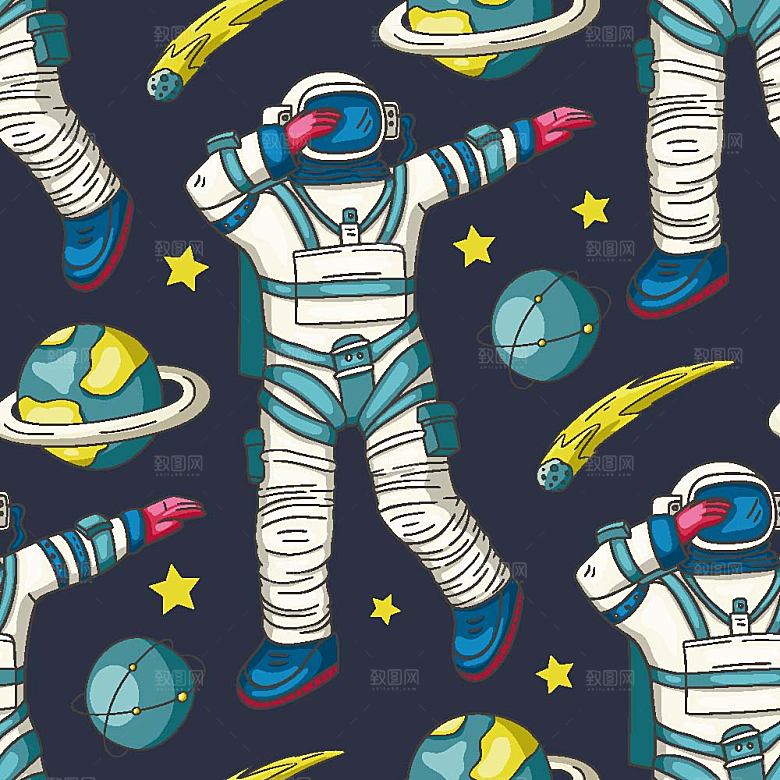 手绘卡通宇航员太空宇宙元素