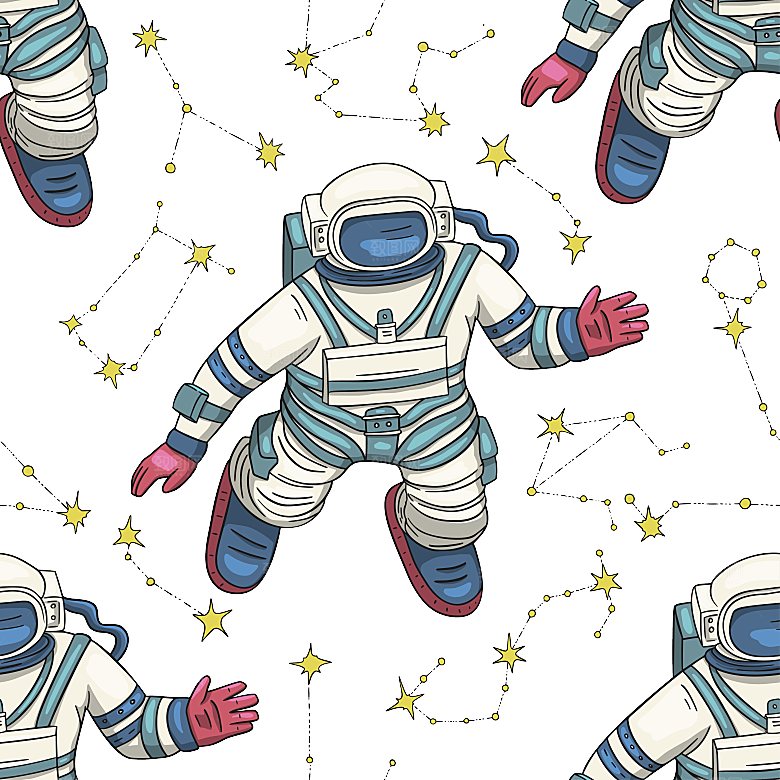 手绘卡通宇航员太空宇宙元素图案