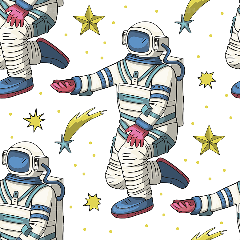 手绘卡通宇航员太空宇宙元素图案
