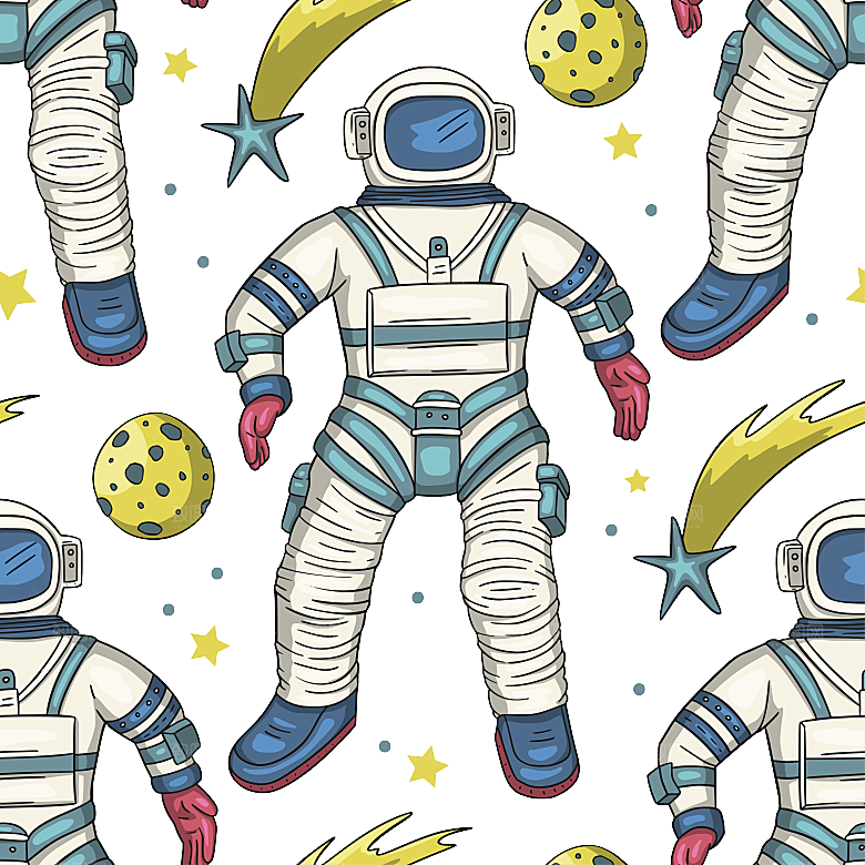手绘卡通宇航员太空宇宙元素图案