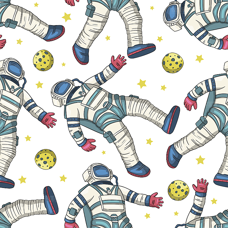 手绘卡通宇航员太空宇宙元素图案