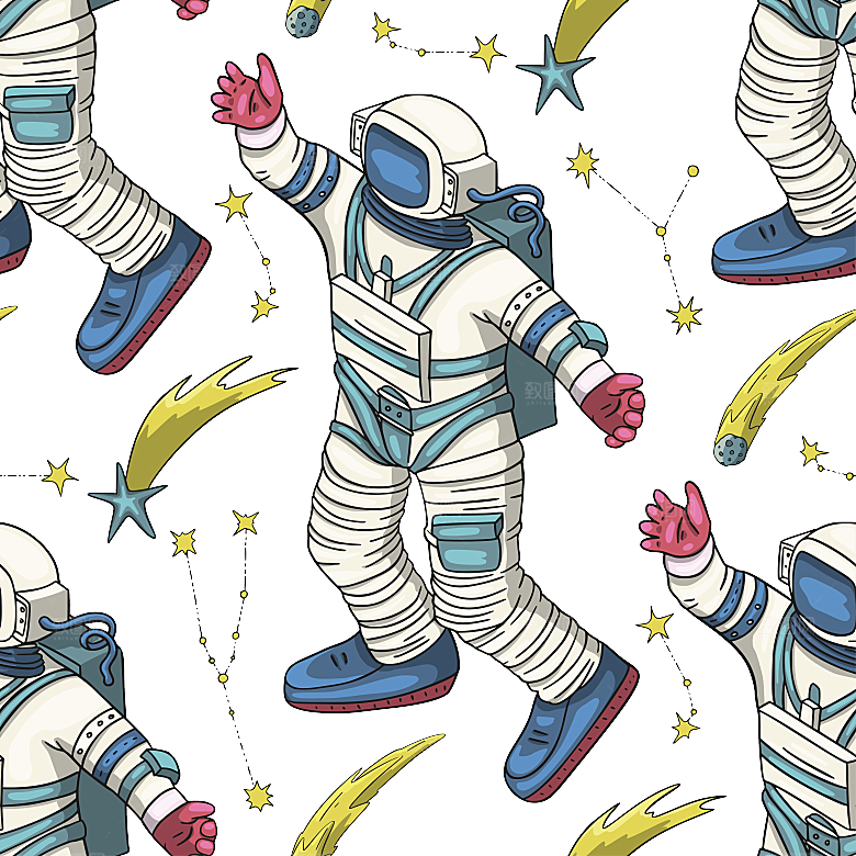 手绘卡通宇航员太空宇宙元素图案