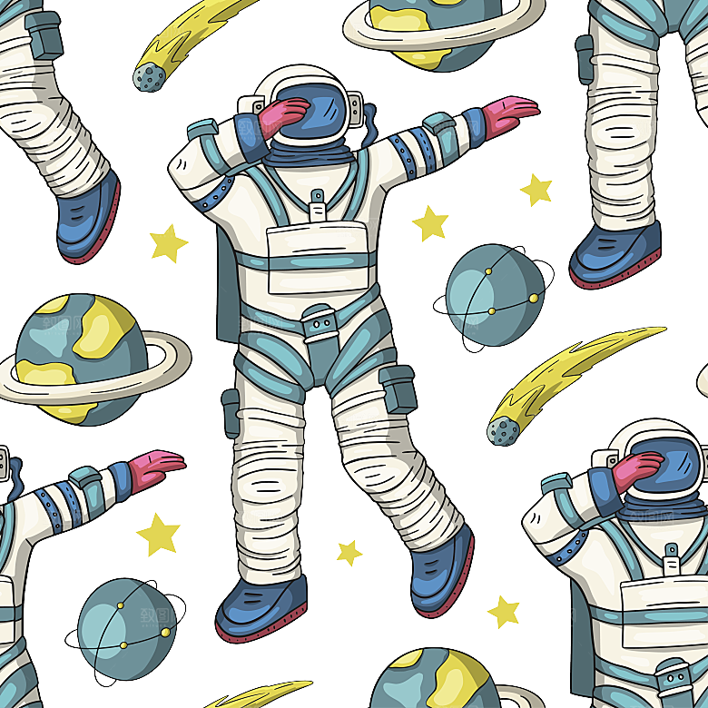手绘卡通宇航员太空宇宙元素图案