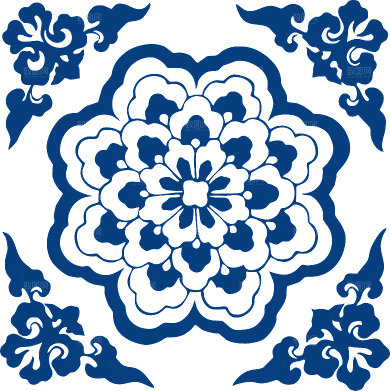中式传统青花瓷花纹纹样图案