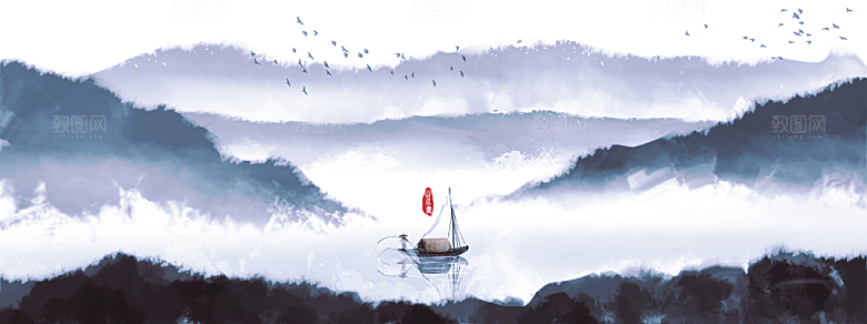 山水水墨中式复古背景