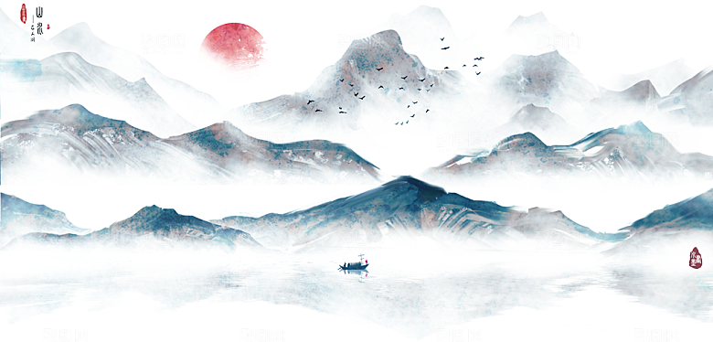 山水水墨中式复古背景