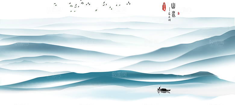山水水墨中式复古背景