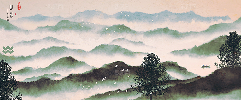 山水水墨中式简约大气海报