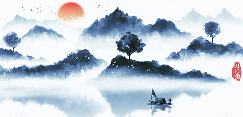 山水水墨中式简约大气海报
