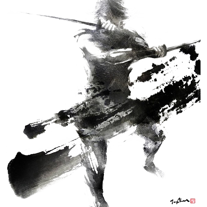 中国风水墨古风武侠人物剪影透明背景