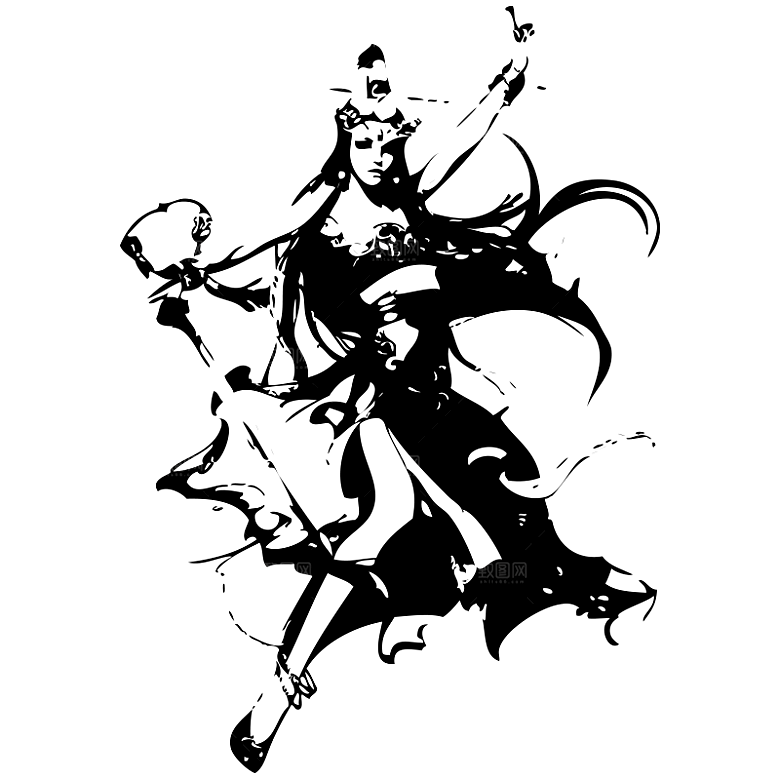 中国风水墨古风武侠人物剪影透明背景
