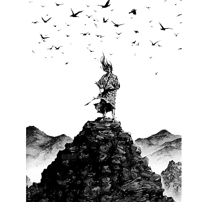 中国风水墨古风武侠人物剪影透明背景