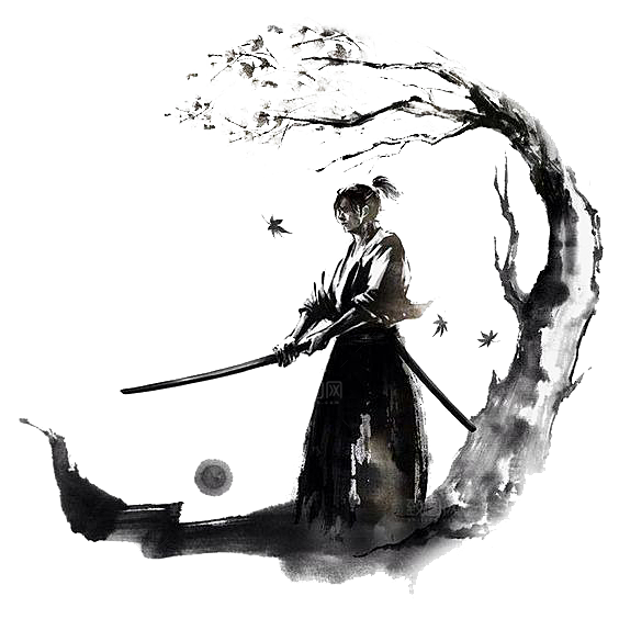中国风水墨古风武侠人物剪影透明背景