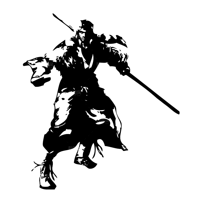 中国风水墨古风武侠人物剪影透明背景