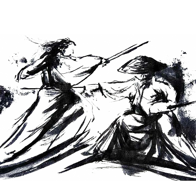 中国风水墨古风武侠人物剪影透明背景