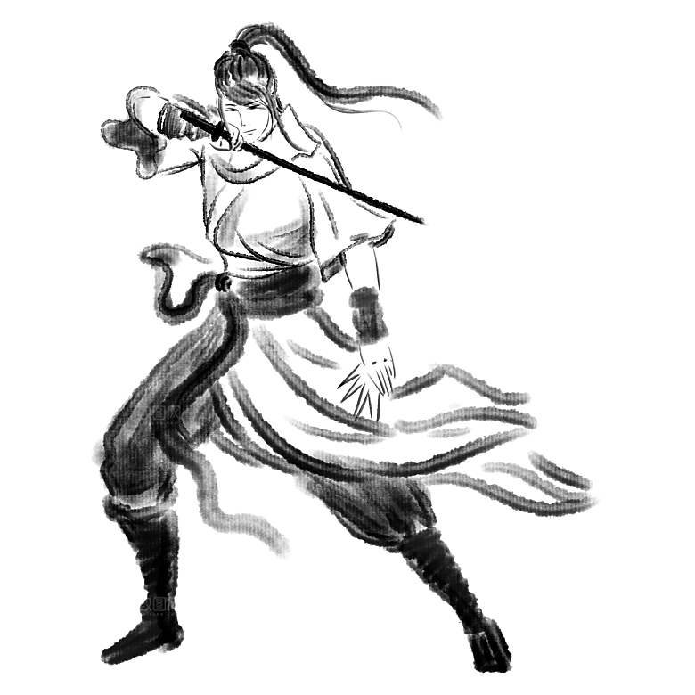 中国风水墨古风武侠人物剪影透明背景