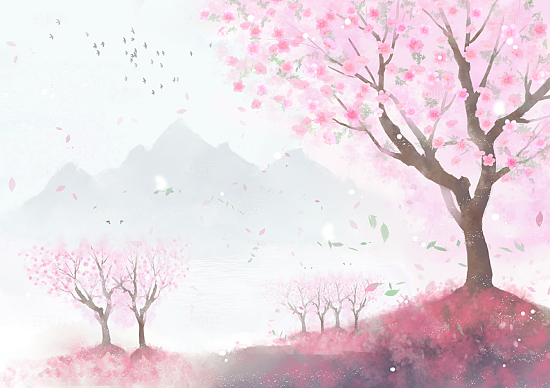 山水建筑风景中式背景素材