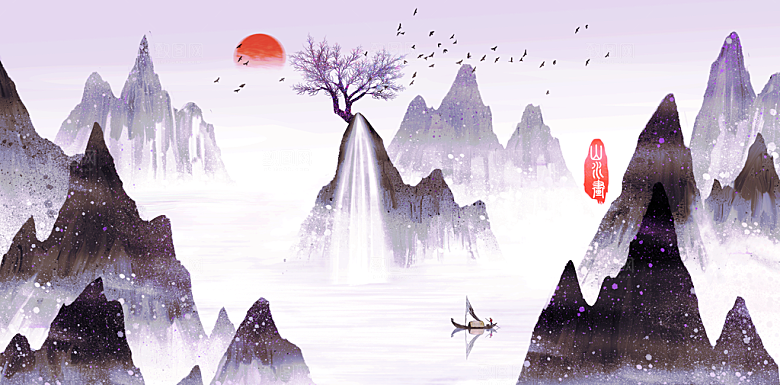 山水建筑风景中式背景素材